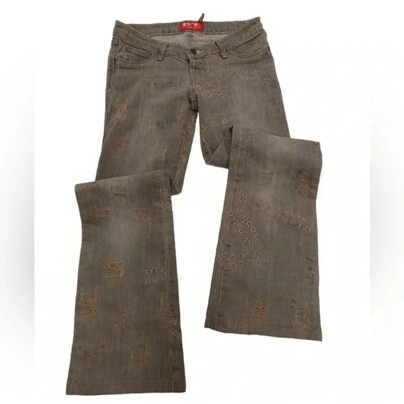 Daniela Tobler  Embroidered Flare Bootcut Grey Low Rise Designer Size 26 - Picture 1 of 11